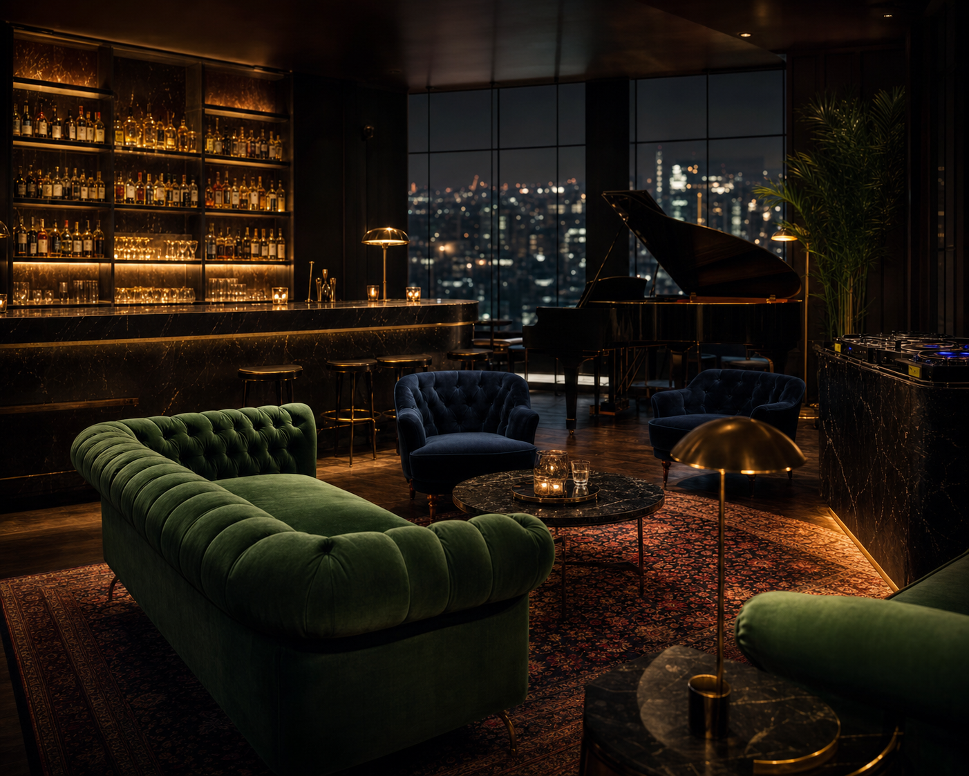 The Living Room lobby lounge at Palms Place