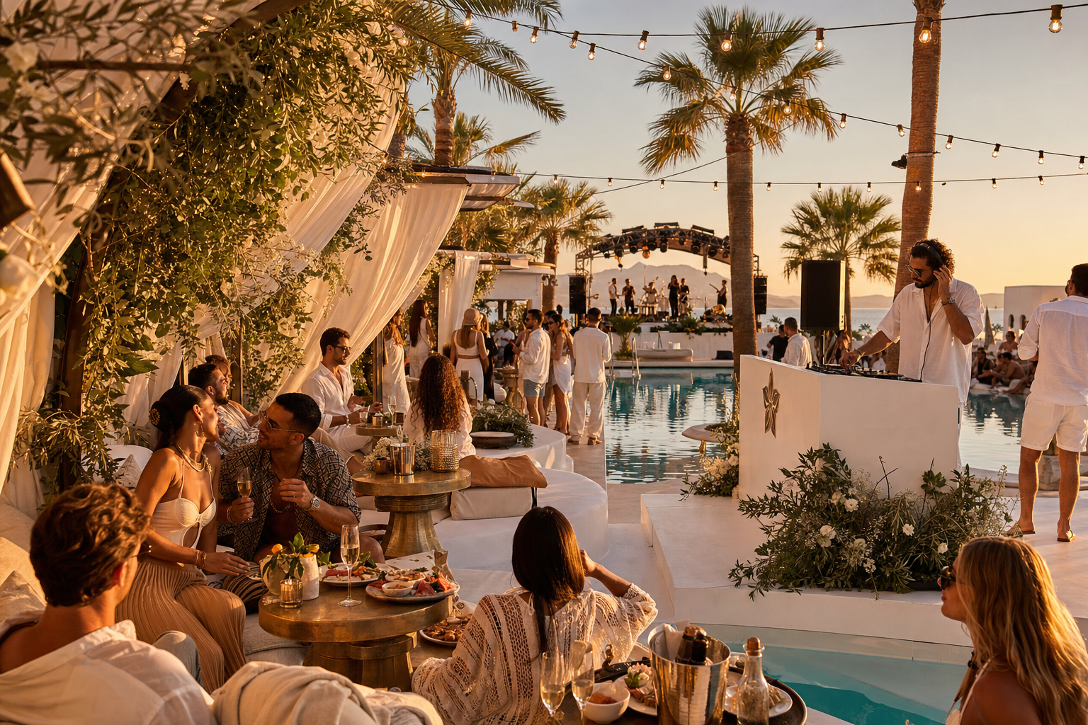 A private cabana takeover at SOL House at golden hour