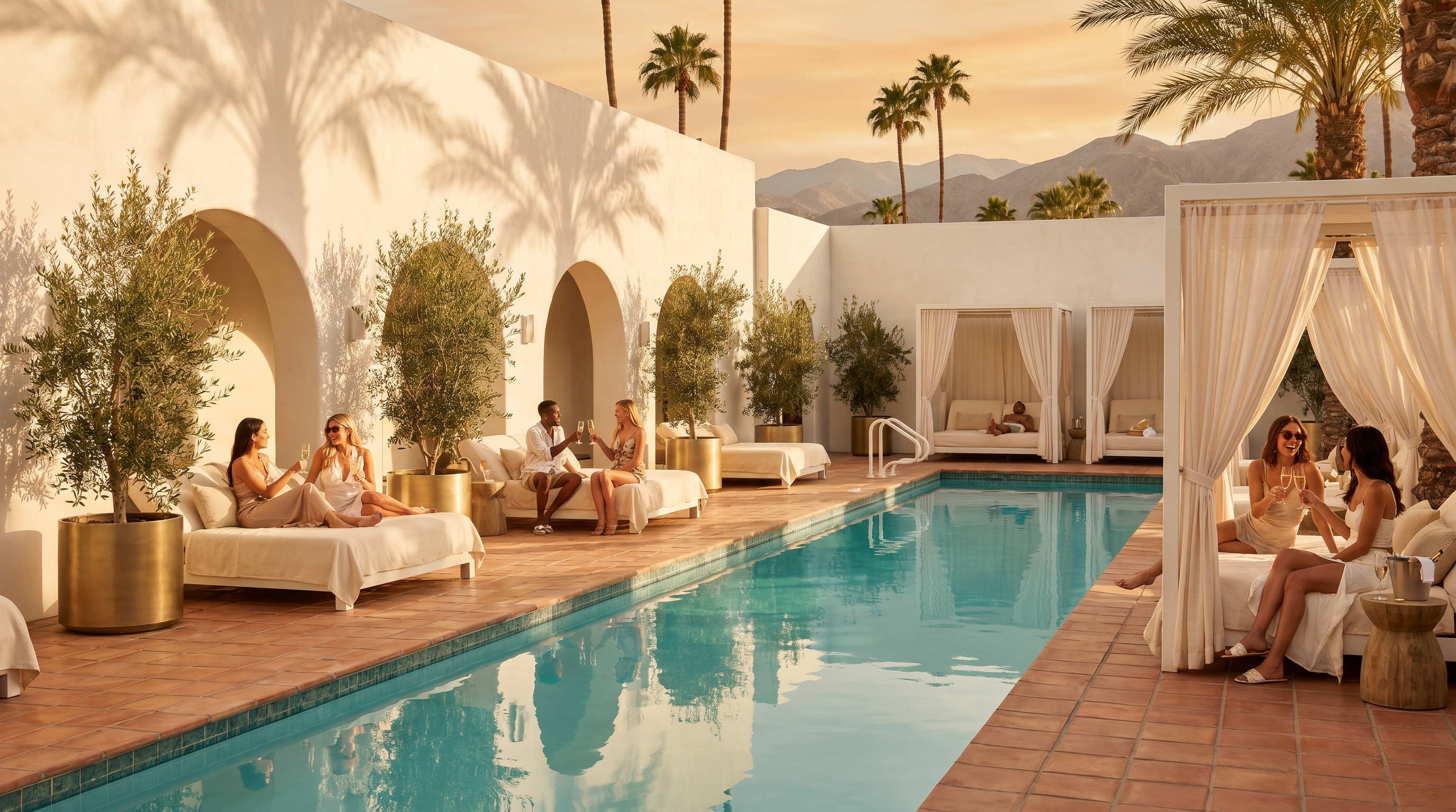 SOL House pool club at golden hour